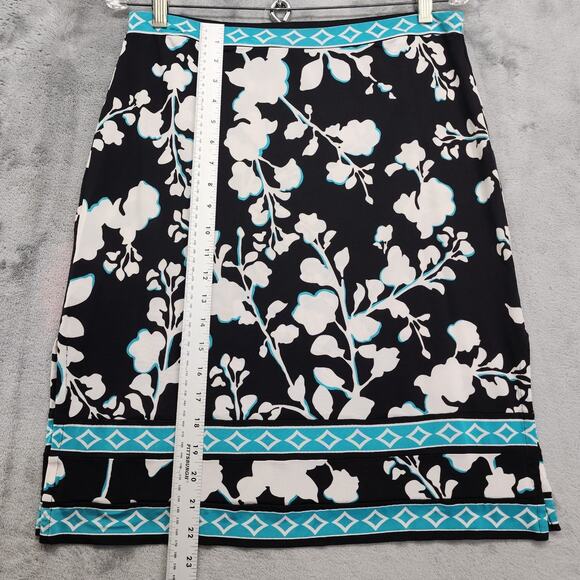 BCBGMAXAZRIA Skirt Womens S Black White Blue Floral Stretch Rayon Casual Pencil - Picture 10 of 11
